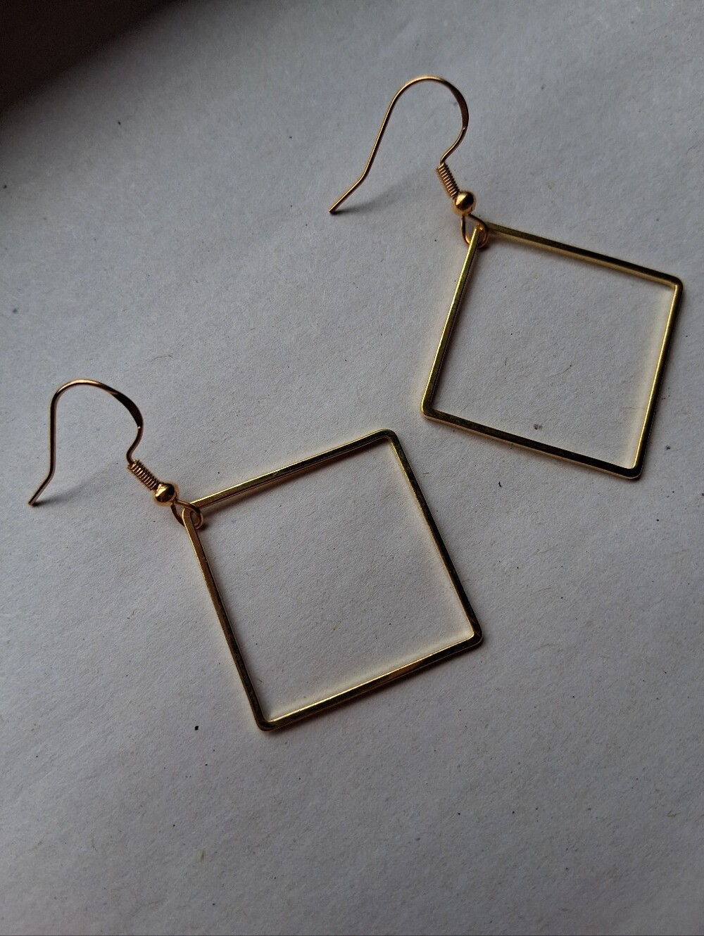 Hand Crafted Gold Open Square Hoop Earrings - Picture 2 of 4